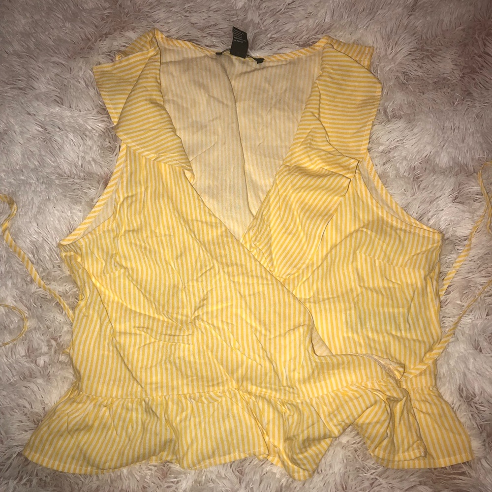 Yellow Pinstripe Wrap Top